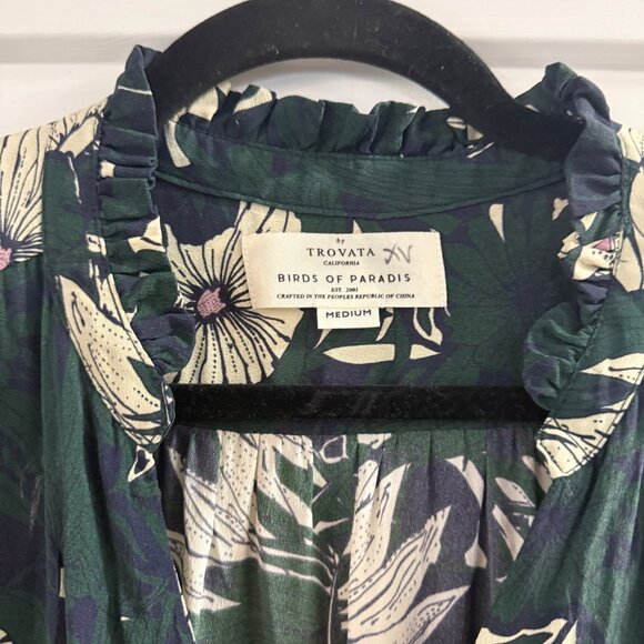 Trovata Birds of Paradis Green Floral Yulia Shirt Dress Long Sleeve Sz M - Picture 5 of 8